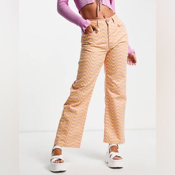 The Ragged Priest Wave Print High Rise Straight Leg Dad Jeans Size 26 NWT - Picture 6 of 15